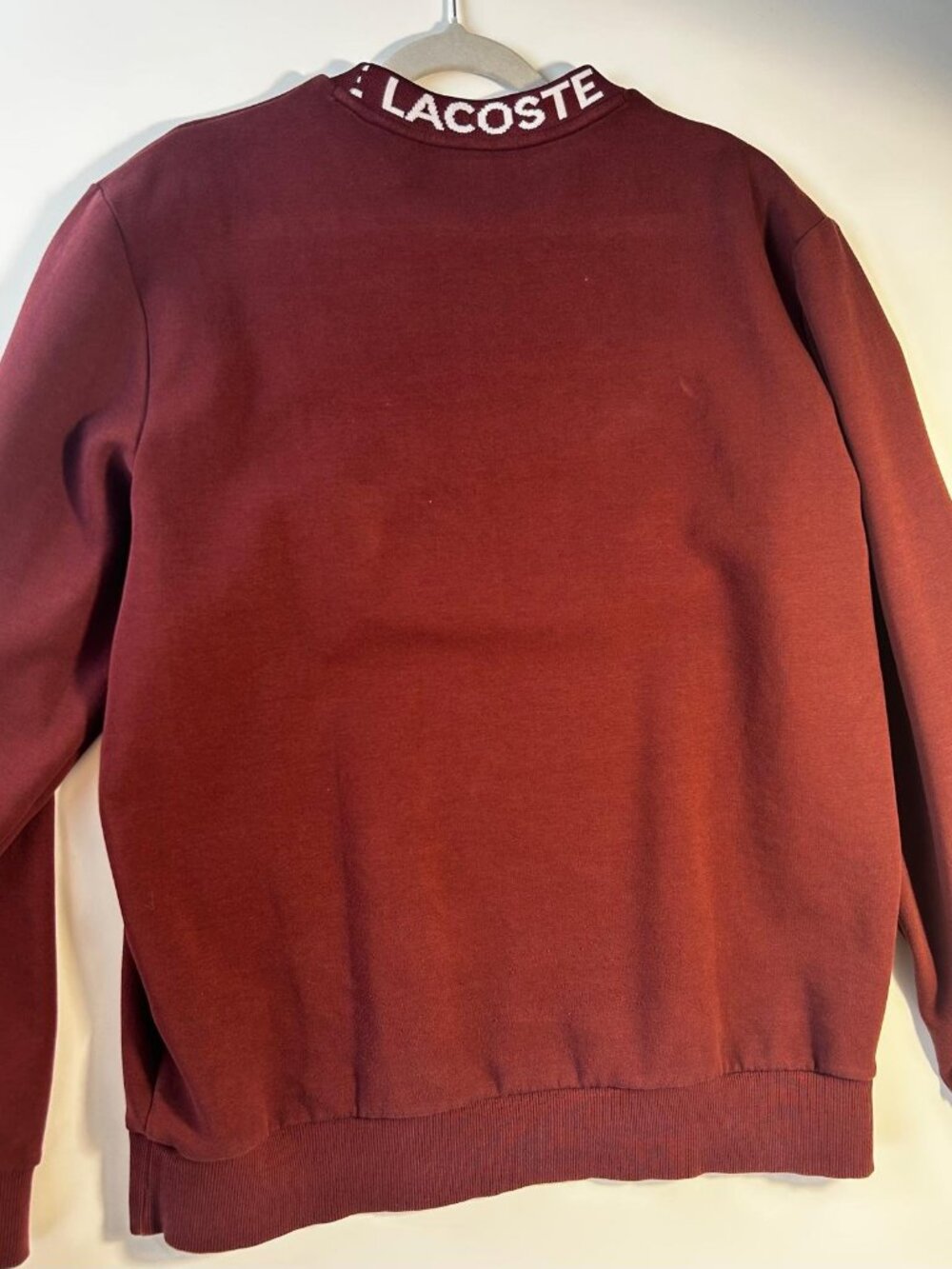 Lacoste Classic Fit Logo Collar Crewneck Sweatshirt – Burgundy/Wine – Men’s Size - Picture 3 of 4